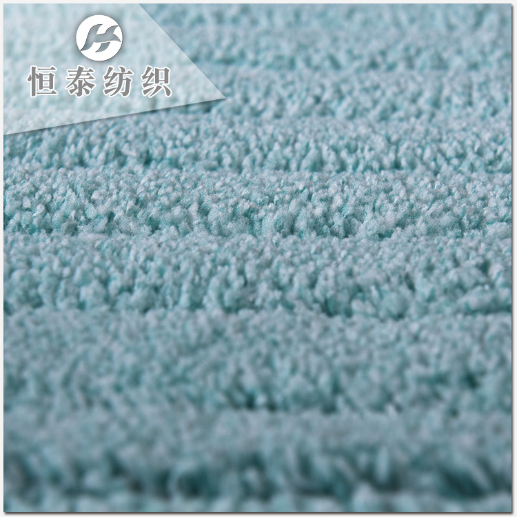 恒泰厂家绿白色抽条拖把布高低毛涤纶超细纤维清洁梭织珊瑚绒布料