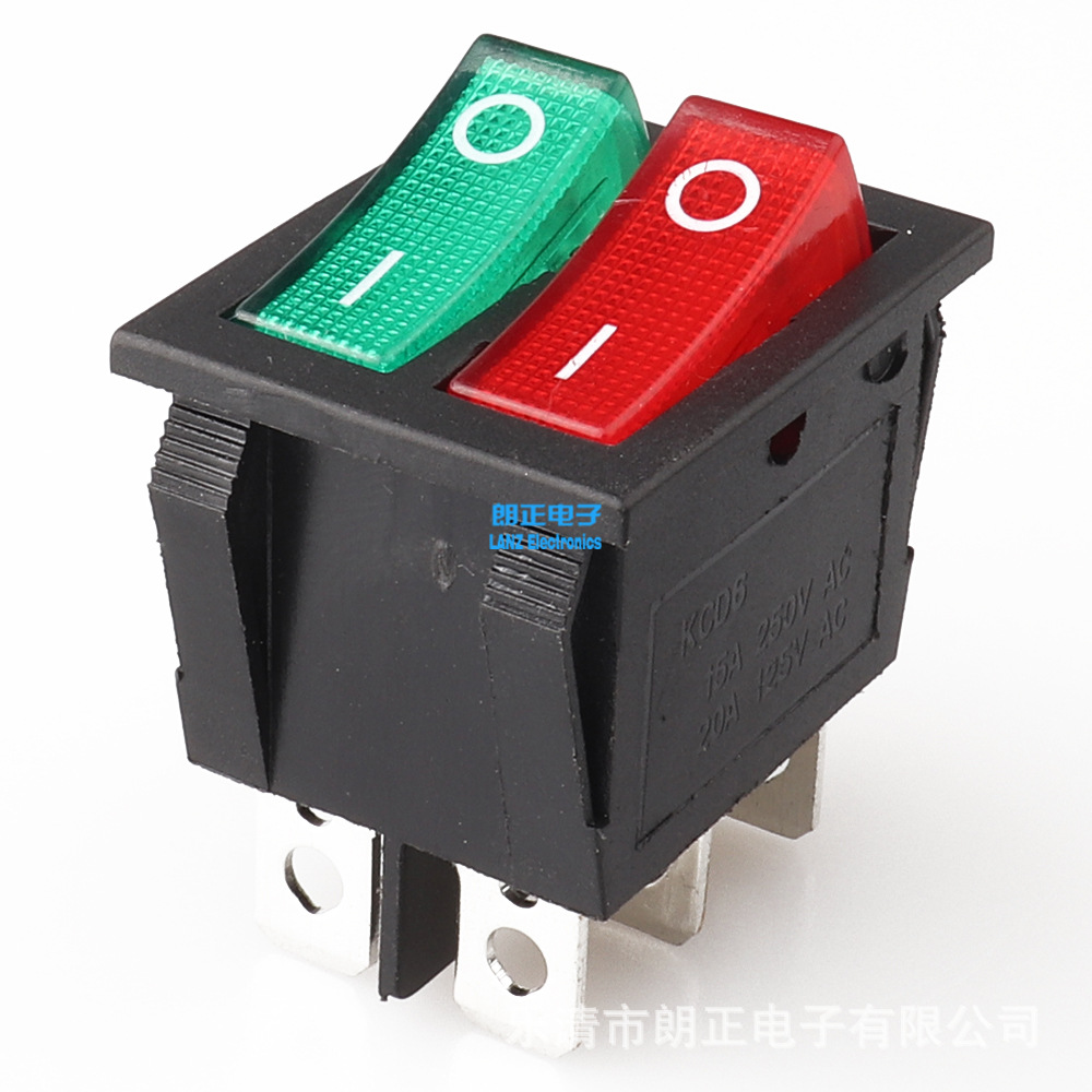 LANZMFG/朗正KCD8-101N双联船型开关双色灯6脚红灯绿灯