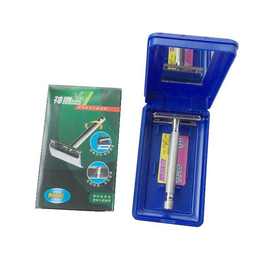 神鹰双面刀片剃须刀不锈钢刀架经典老式剃须刀1刀架1刀片塑料盒装