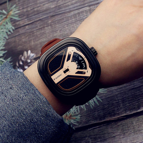 Punk style European and American turntable boys' new concept watch trendy men's fashion watch versatile belt quartz watch foreign trade watch