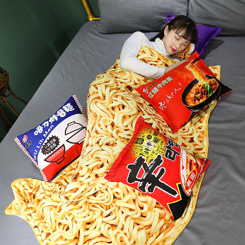 Cartoon instant noodles pillow blanket braised beef noodles nap pillow car pillow quilt dual-purpose air-conditioning quilt