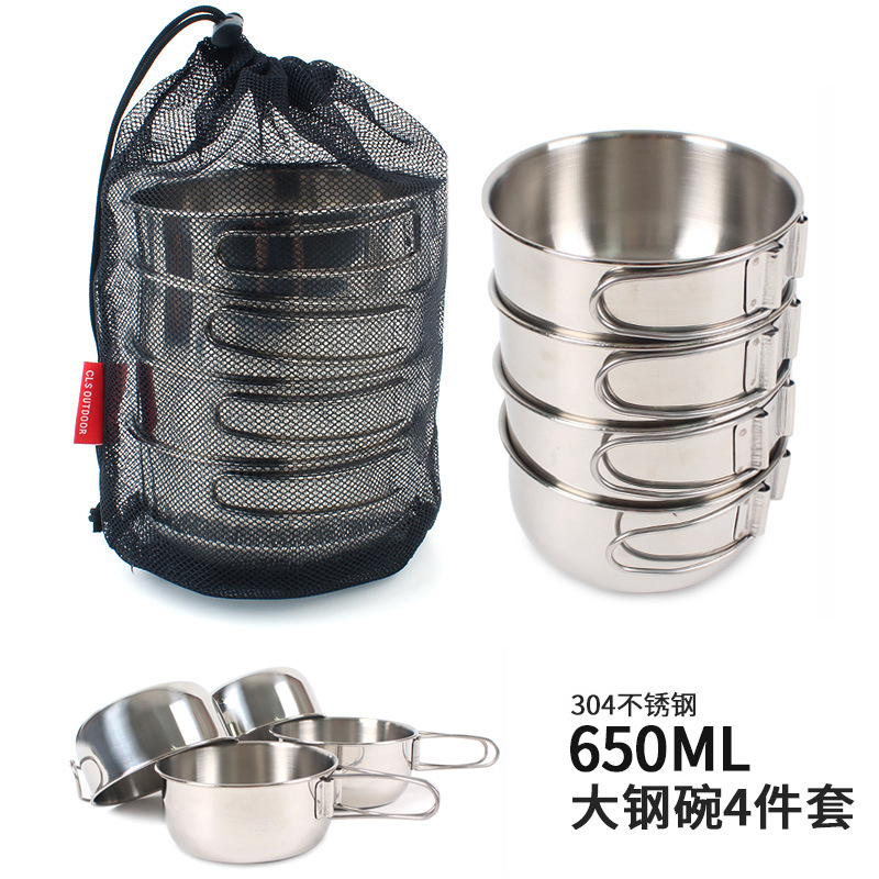 Al Aire Libre 304 plegable de acero inoxidable tazón 500ml camping portátil multi-funcional picnic set Tazón utensilios de cocina taza de escalada vajilla