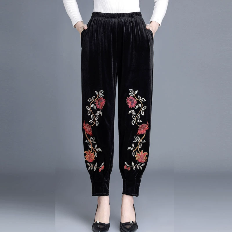 01707 Новые брюки женские осень весна зима свободные высокой талией падение фонарь прямые брюки повседневные Бархатные брюки