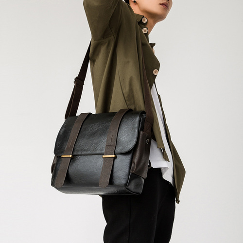 Wholesale New Korean Style PU Leather Men's Crossbody Bag Fashion Trend Single Shoulder Bag Horizontal School Bag Hanger Bag Tool Backpack