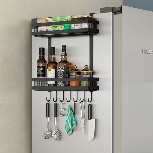 Nail-free refrigerator hanging rack side wall storage rack side side kitchen spice rack wall-mounted cling film storage rack