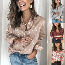 2024年春夏新品欧美爆款女士衬衣长袖烫金波点印花个性女式上衣