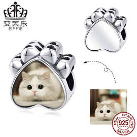 亚马逊热卖时尚镂空纯银s925猫爪相框串珠diy图片制作饰品配件