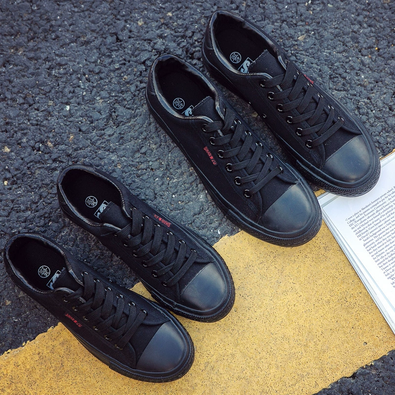 Все черные туфли мужские модные парусиновые туфли в Корейском стиле мужские туфли в стиле Харадзюку повседневные кроссовки в гонконгском стиле обувь для влюбленных осень