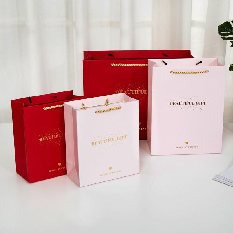 礼品袋创意现货精美手提袋红色粉色烫金情人节礼物袋可加logo
