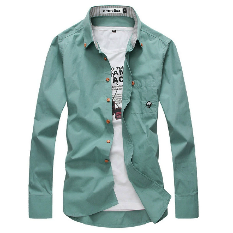 2019 весна новый мужской маленький гриб рубашка мужская мода повседневная вышивка тонкая рубашка с длинными рукавами