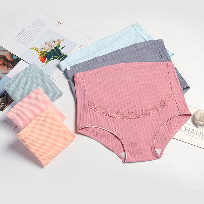 Lace Maternity Underwear Plus Size Breathable High-waist Belly Support Adjustable Pregnancy Ribbed Bikini Manufacturer Combed Cotton