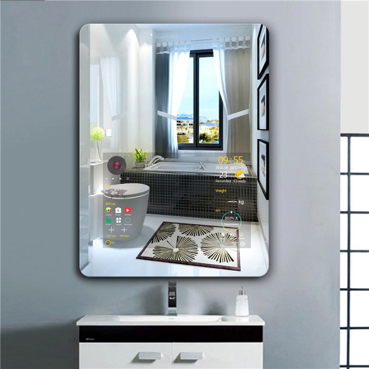 跨境中英文21.5寸600*800mm触摸屏智能魔镜浴室镜化妆镜智能语音