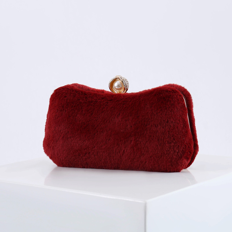 Venta caliente de invierno bolso de noche de piel de conejo bolso de peluche de las mujeres bolso cheongsam elegante banquete de boda bolso de la madre fábrica transfronteriza exclusiva