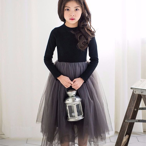 Girls' Dresses 2024 Spring Korean Style Children's Puffy Gauze Dress for Large Children Children's Clothing Performance Lace Princess Dress