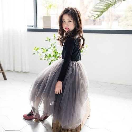 Girls' Dresses 2024 Spring Korean Style Children's Puffy Gauze Dress for Large Children Children's Clothing Performance Lace Princess Dress