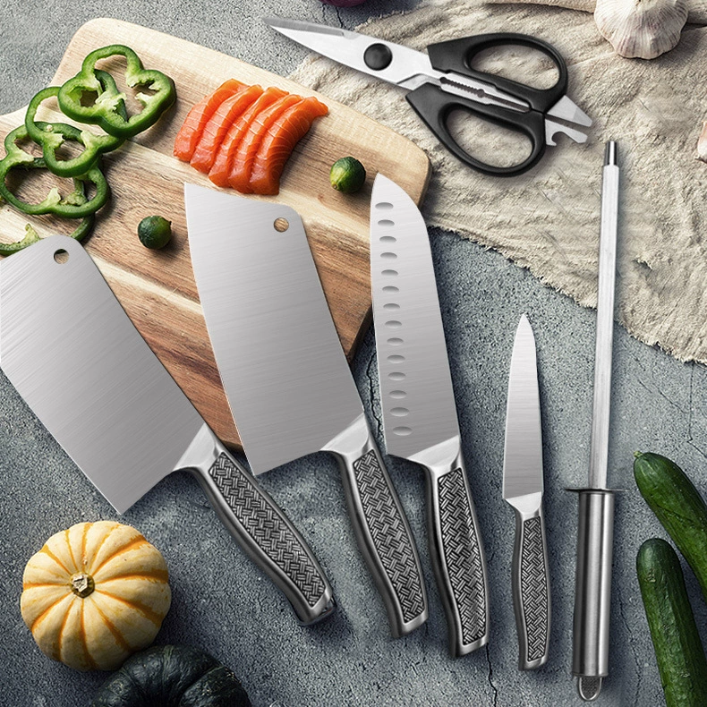 Кухонный набор ножей, 7 предметов с ножницами, мусатом и подставкой, бытовой комплект