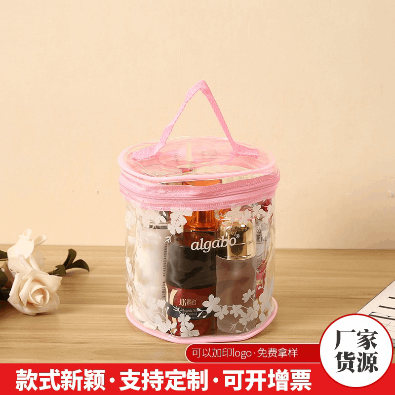 pvc手提化妆品袋防水便携洗漱包圆形化妆品透明收纳袋