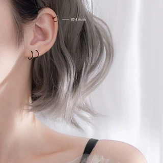 螺旋耳钉简约冷淡风双层黑色圈圈耳环弹簧耳骨钉小巧耳圈男女耳饰