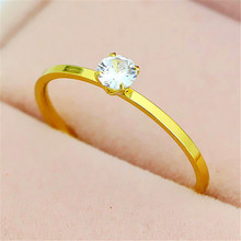 奥维洛韩版时尚潮流个性钛钢戒指金色单戒热卖女生单钻小尾戒指环