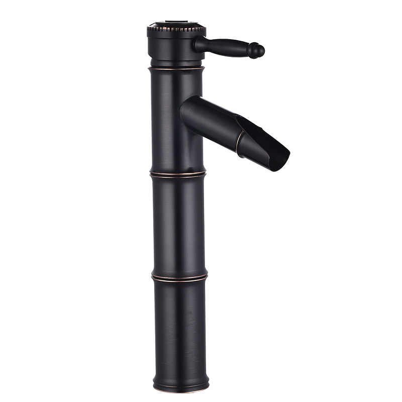 Grifo de Bambú para Lavabo de Cobre Agua Fría y Caliente Estilo Antiguo para Baño
