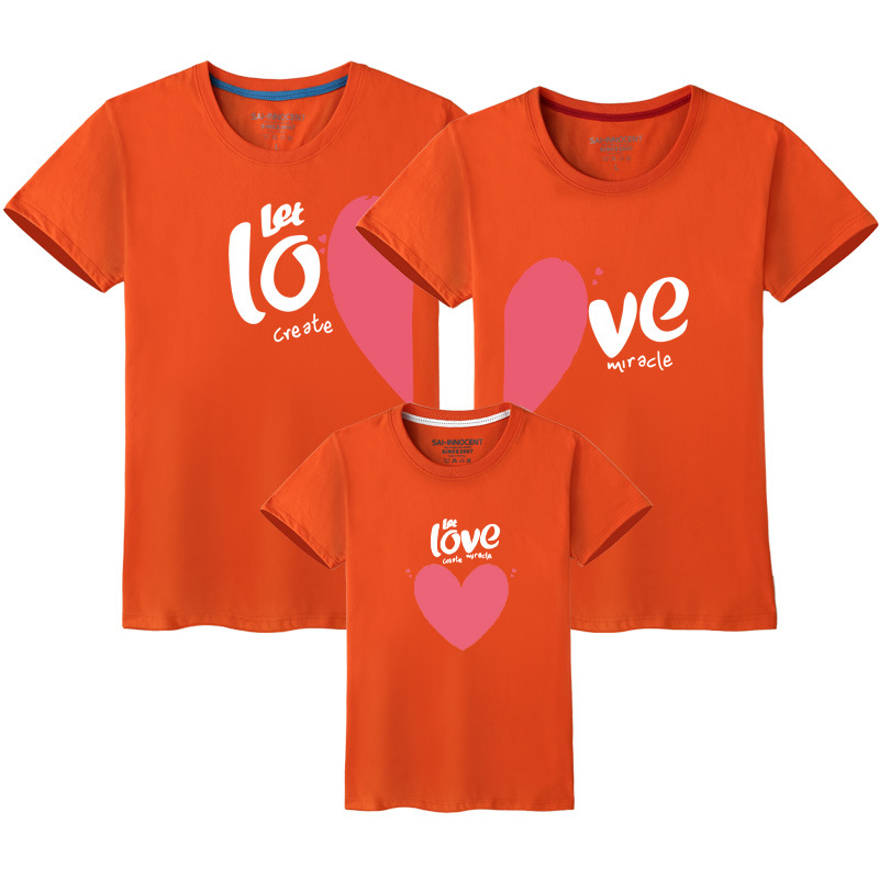 Media manga verano amor corazón rojo amor puro algodón padre-hijo ropa de clase ropa impresa ropa para niños manga corta cuello redondo Camiseta al por mayor