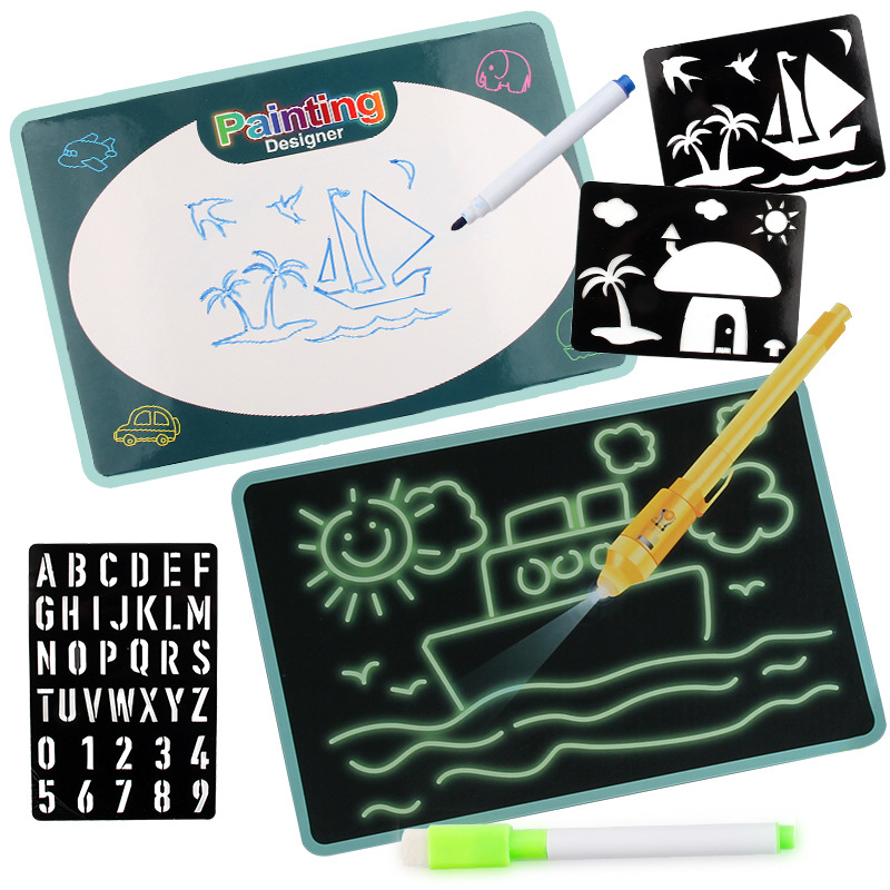 Tablero de escritura mágico para niños transfronterizos Libro fluorescente borrable Tablero de dibujo multifuncional dos en uno Tablero luminoso de graffiti luminoso