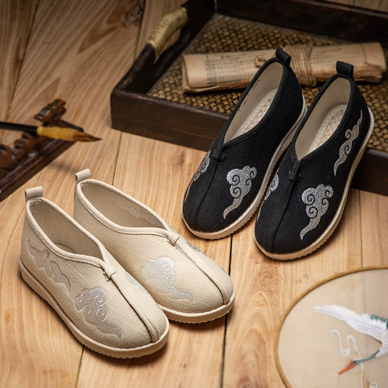 Новая обувь ручной работы с вышивкой для мальчиков Обувь с вышивкой в стиле ретро Обувь из хлопковой льняной ткани для мальчиков с резиновой подошвой Обувь для мальчиков в этническом стиле