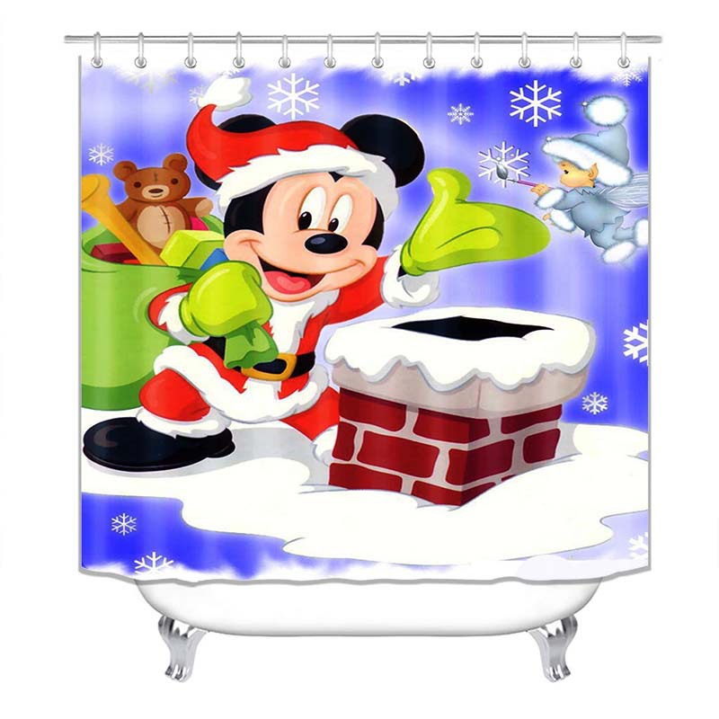 Amazon caliente de suministro directo de impresión digital impermeable de poliéster de dibujos animados de navidad cortina de ducha cortina de suministro directo de fábrica al por mayor