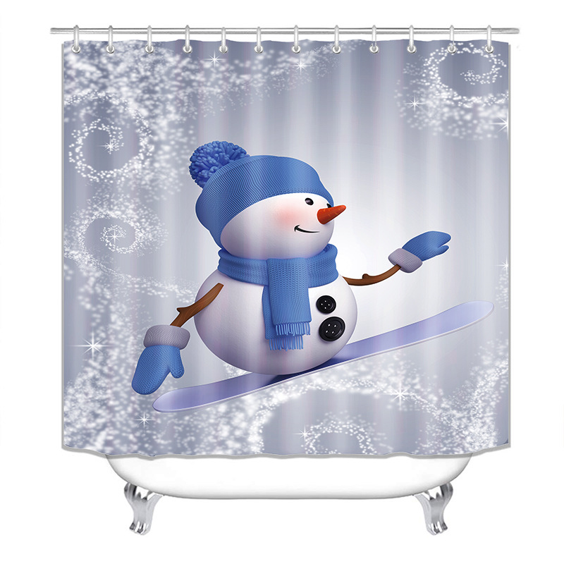 Suministro directo transfronterizo Impresión digital poliéster impermeable Navidad muñeco de nieve serie baño Cortina de ducha suministro directo de fábrica Cortina de ducha al por mayor