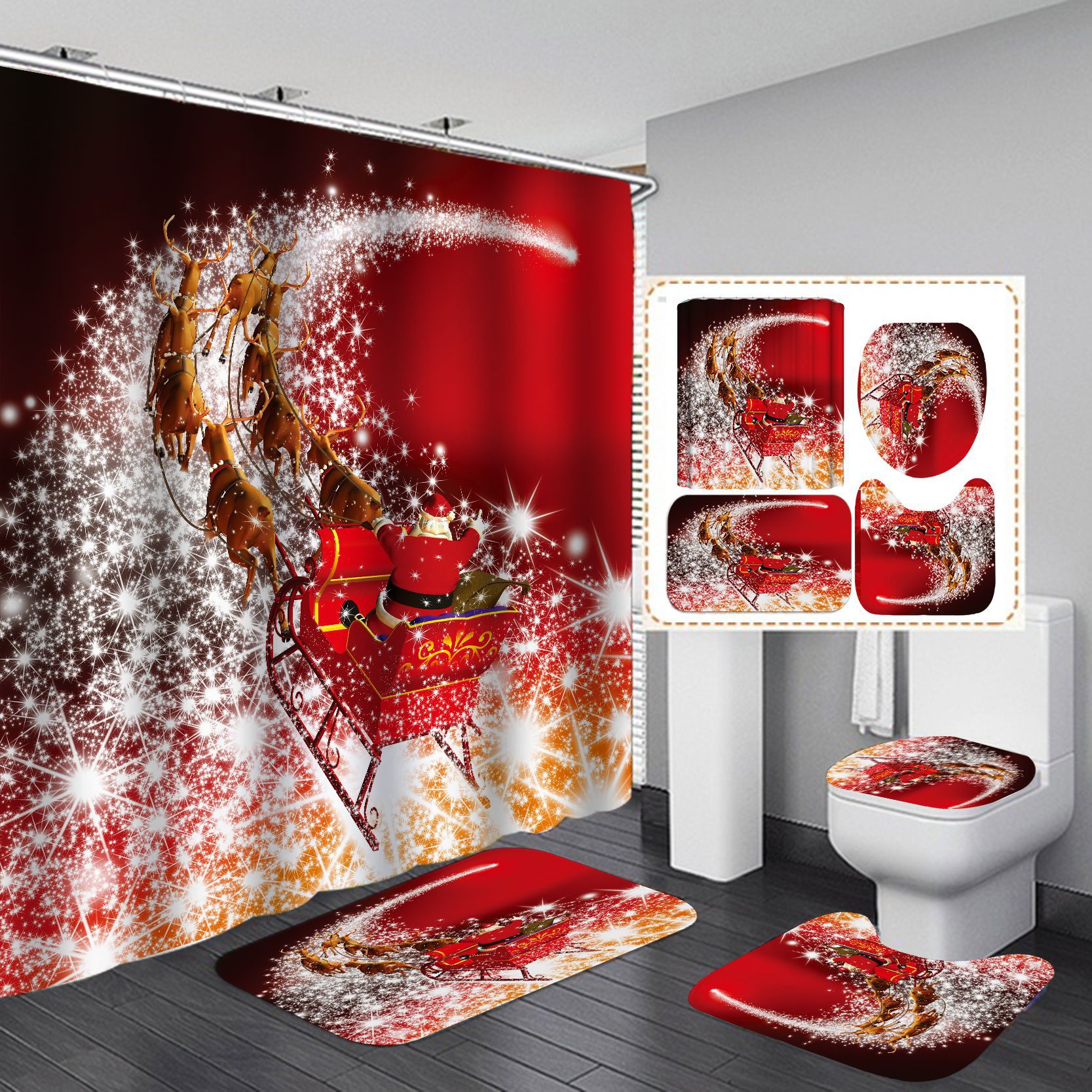 Transfronterizos calientes venta de impresión digital poliéster impermeable serie de navidad cortina de baño fábrica directa cortina al por mayor