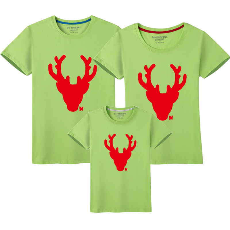Año nuevo verano gran ciervo cabeza auto-producido algodón padre-niño ropa clase ropa impresa ropa de los niños de manga corta cuello redondo Camiseta al por mayor