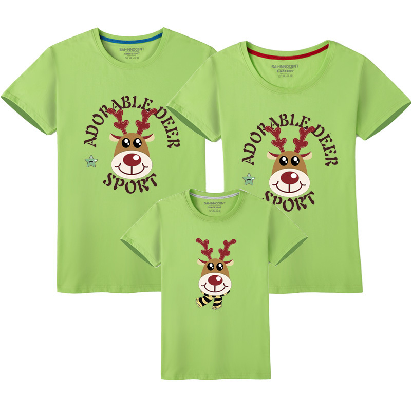 Año nuevo verano círculo ciervos auto-producción de algodón padre-niño ropa impresa ropa para niños manga corta cuello redondo Camiseta al por mayor