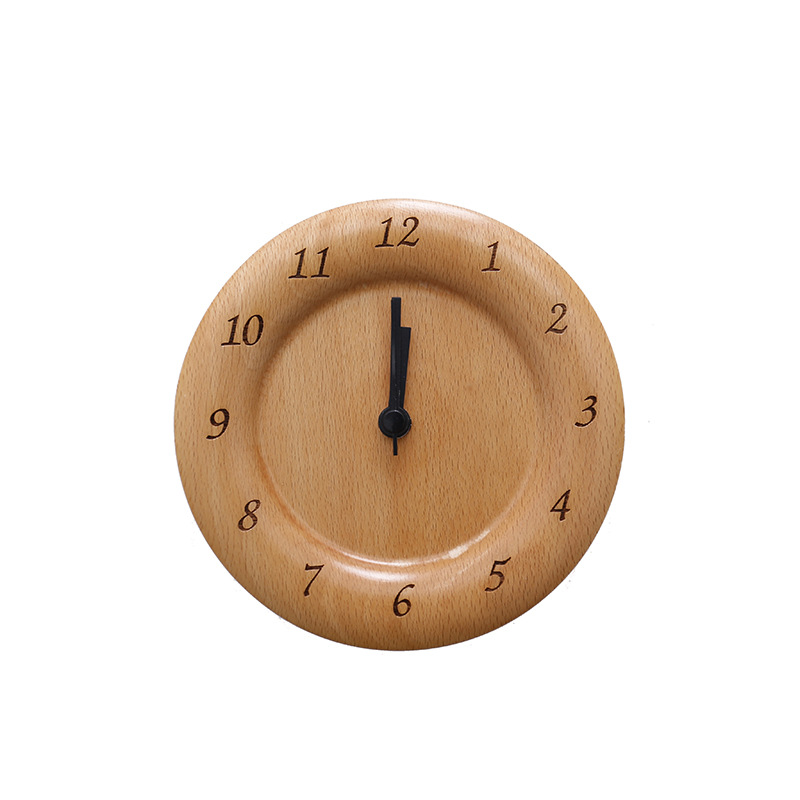 Reloj de mesa silencioso de haya, reloj de madera maciza, decoración, sala de estar, registro minimalista moderno, escritorio transfronterizo, cuadrado redondo
