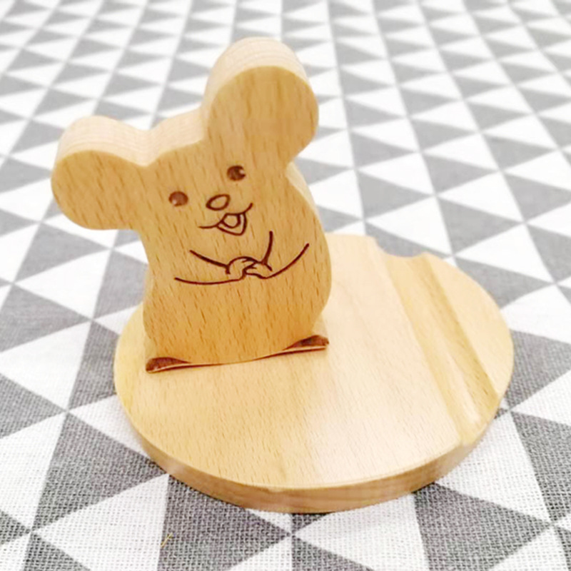 Soporte de madera para teléfonos móviles creativos Pony Teléfonos móviles Toma Monedas de haya Perezoso Teléfonos móviles Logos grabados