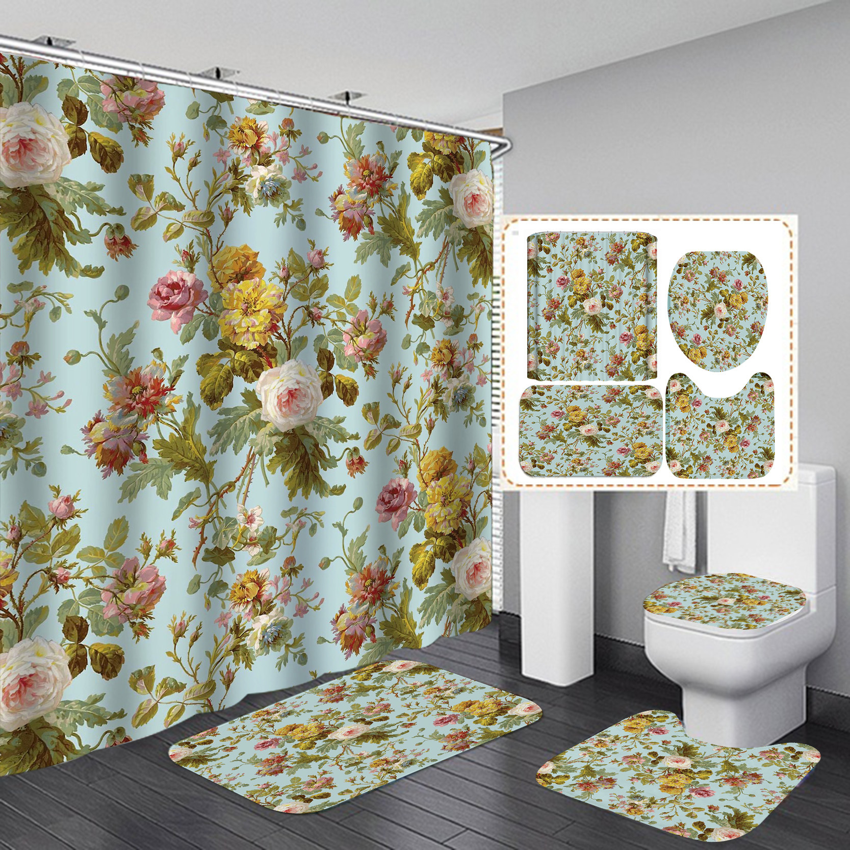 Amazon Venta caliente anti-moho impermeable poliéster impresión digital girasol cortina de ducha suministro directo de fábrica cortina de ducha al por mayor