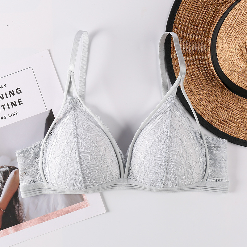 Ropa interior de una sola pieza sujetador inalámbrico para mujer pecho grande pequeño triángulo sexy correa de encaje push up bra