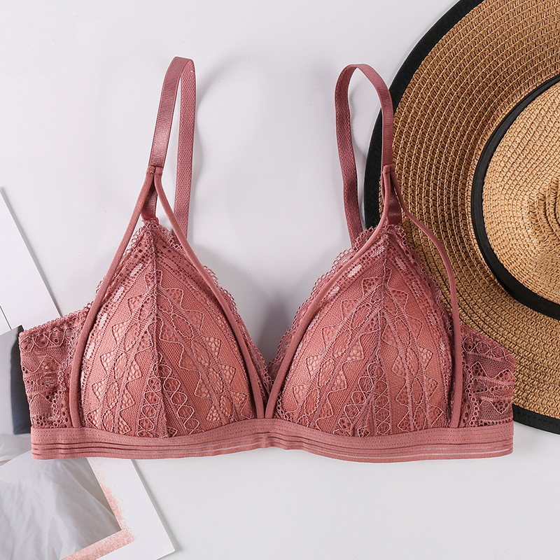 Ropa interior de una sola pieza sujetador inalámbrico para mujer pecho grande pequeño triángulo sexy correa de encaje push up bra