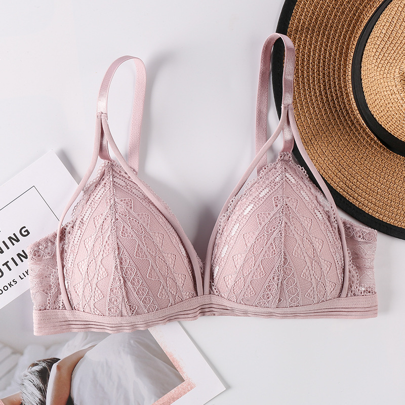 Ropa interior de una sola pieza sujetador inalámbrico para mujer pecho grande pequeño triángulo sexy correa de encaje push up bra