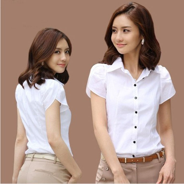2025 Summer Women's Work Business Wear Feifei Short Sleeve White Cotton Shirt Women's Shirt Lady White Collar Formal Wear