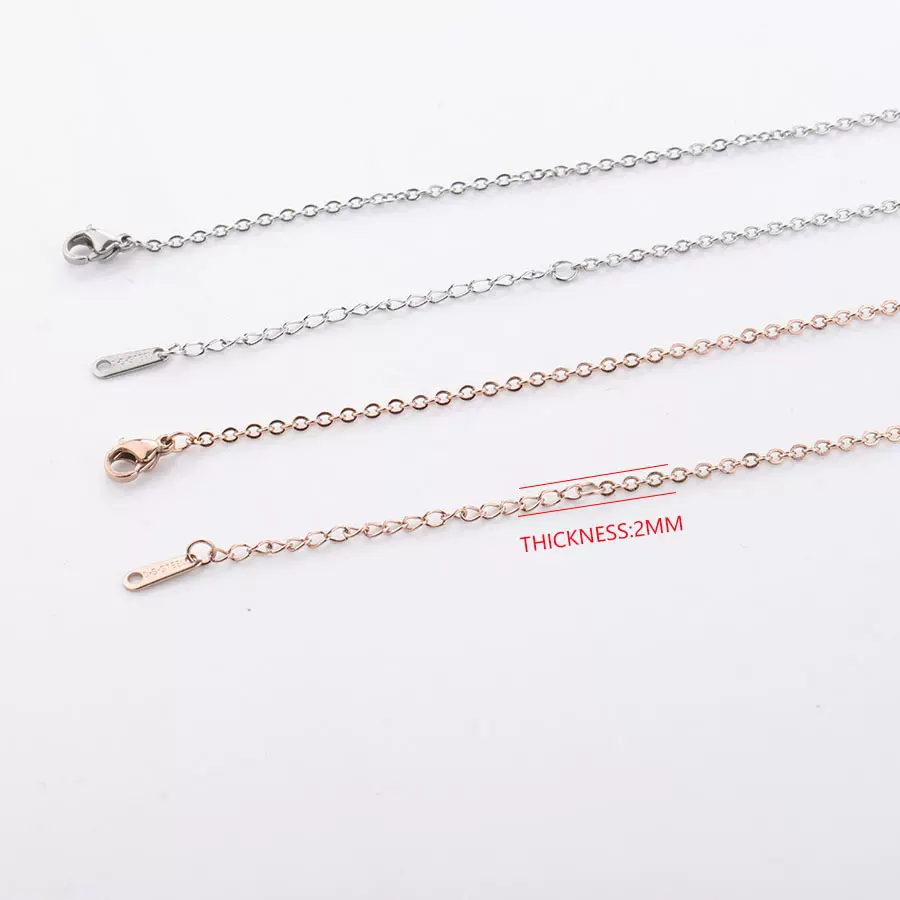 2mm细不锈钢链条项链带刻字长条吊牌DIY链饰品配链基础链45+5cm