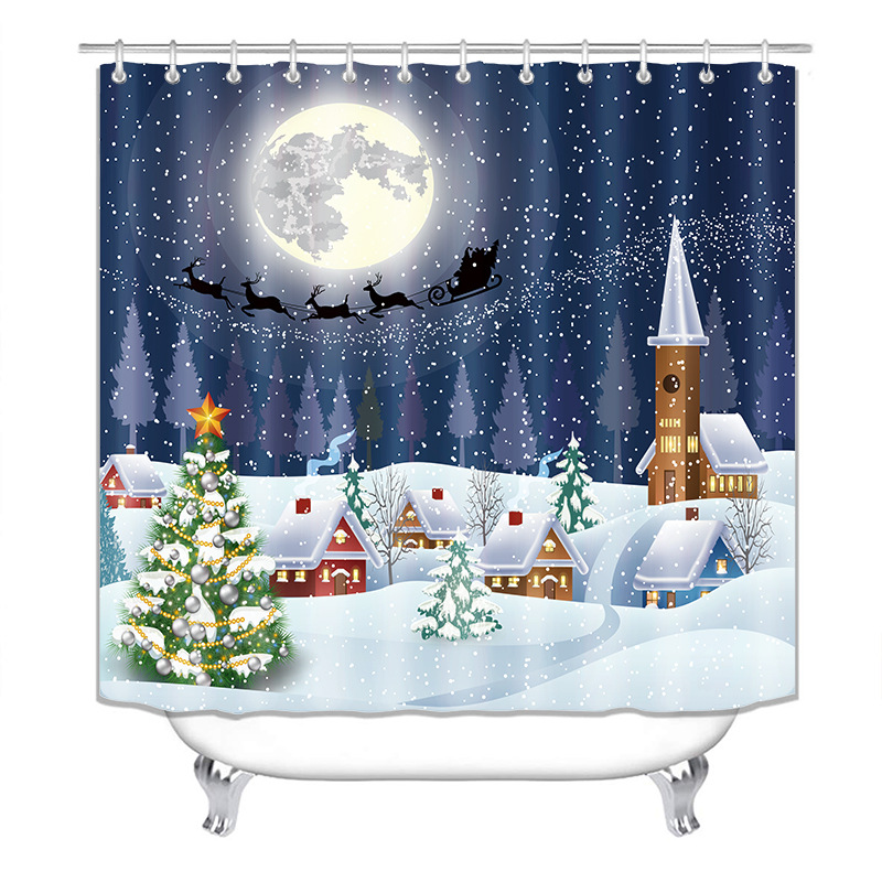 Suministro directo transfronterizo europeo y americano Cortina de ducha creativa impermeable Impresión digital 3D poliéster Cortina de ducha de Navidad tela suministro directo de fábrica
