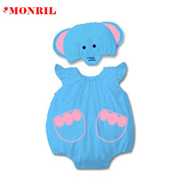 韩版夏季宝宝纯棉短袖三角包屁衣婴儿可爱洋气哈衣小象造型爬服潮