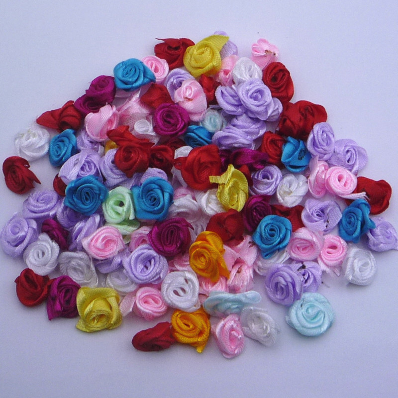 1.5cm handmade flower rose ribbon flower ribbon flower (can be mixed color random do not pick color)