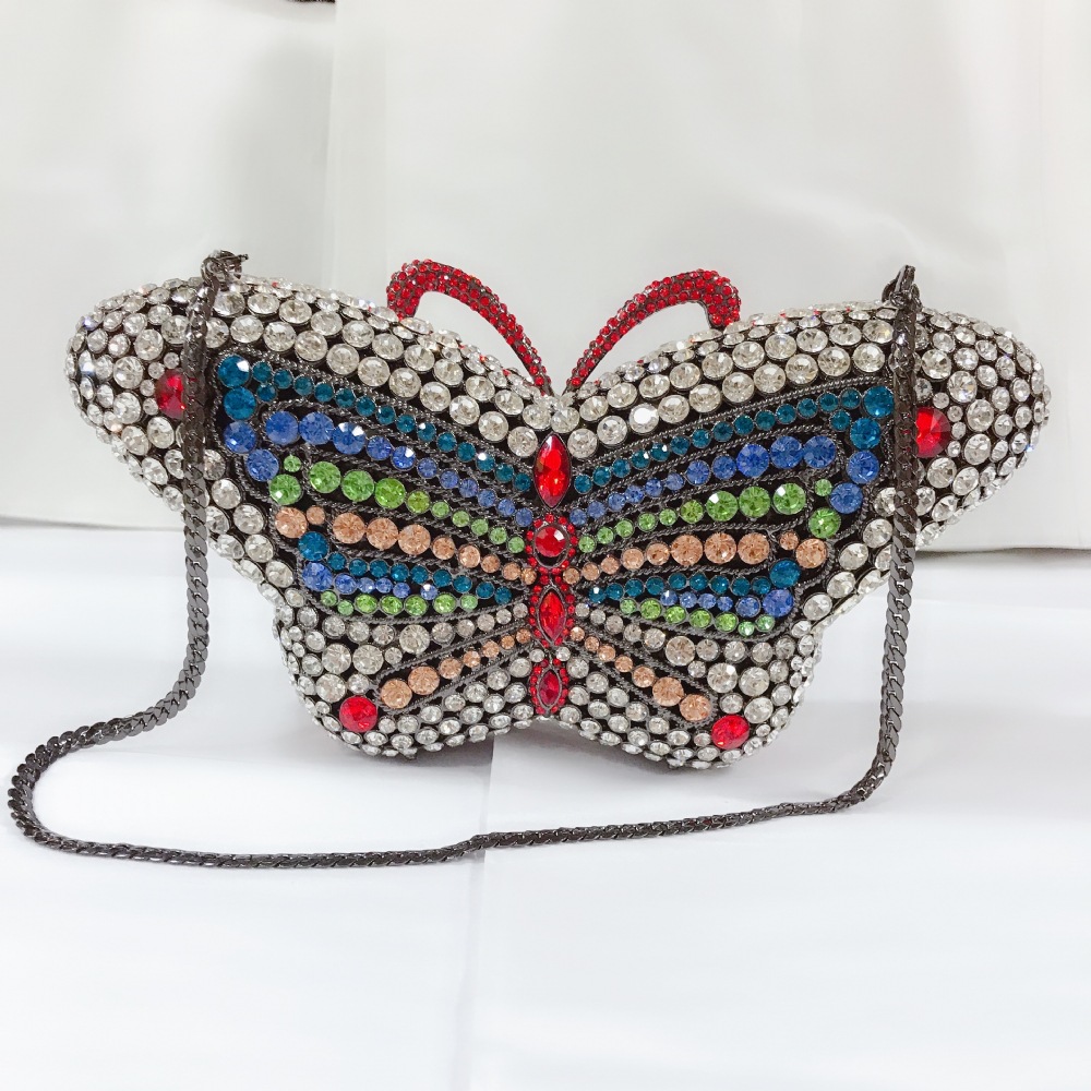 Bolsa de cena de mariposa con diamantes, caja dura hueca con diamantes llenos, bolsa de mano, bolso de fiesta, bolso de cristal, bolso de mujer