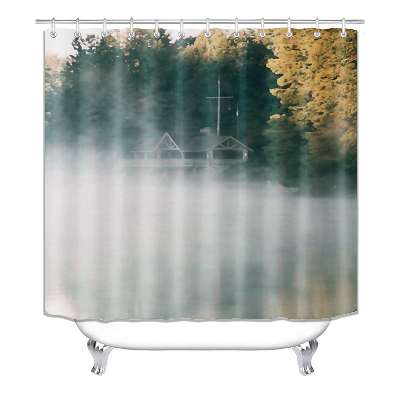Cortinas de ducha de la serie Landscape, impermeables y resistentes al moho, poliéster con impresión digital impermeable, suministro directo del fabricante, suministro directo transfronterizo.
