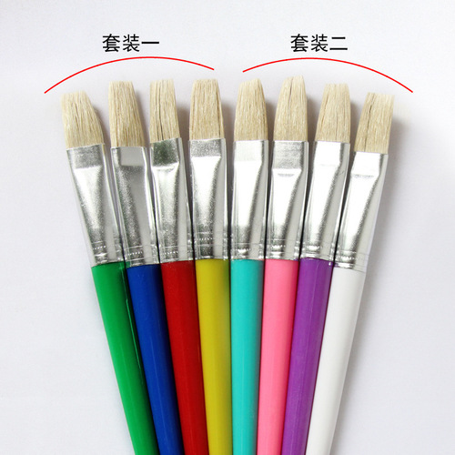 4 pcs pig hair paint brush set flat head plastic rod oil paint brush children DIY candy color painting graffiti brush wholesale