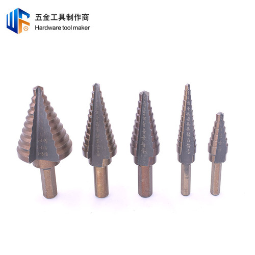 Cross-border five-piece set of black and yellow pagoda drill multi-functional inch expansion step drill bit hand electric drill punching tool set
