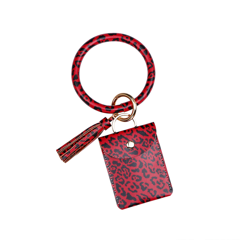 European and American Cross-border Bracelet Keychain Animal Print Leopard PU Leather Tassel Coin Purse Card Case Wrist Pendant