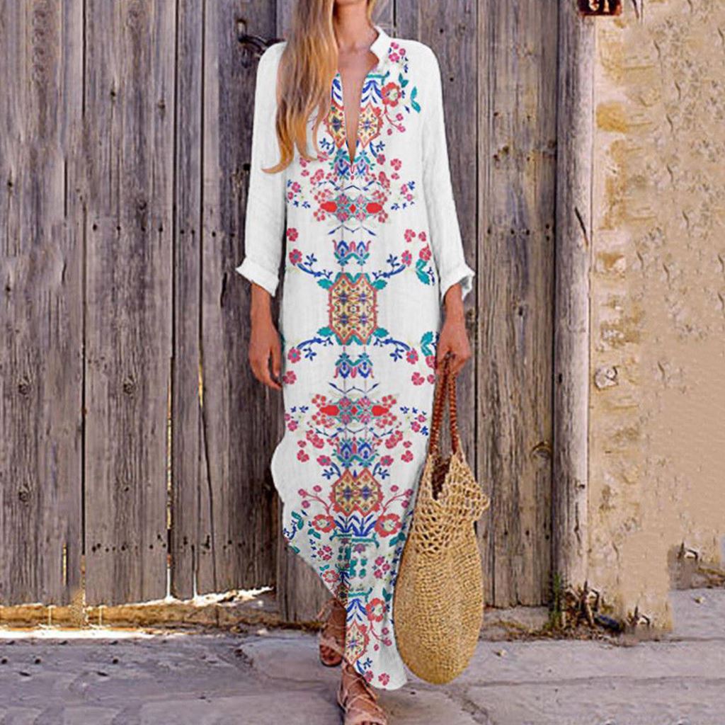 2025 verano comercio exterior suministro transfronterizo amazon ropa de moda europea y americana suelta V-collar vestido vestido largo bifurcado image 9