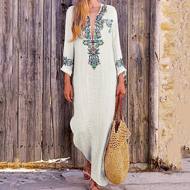2025 verano comercio exterior suministro transfronterizo amazon ropa de moda europea y americana suelta V-collar vestido vestido largo bifurcado image 7